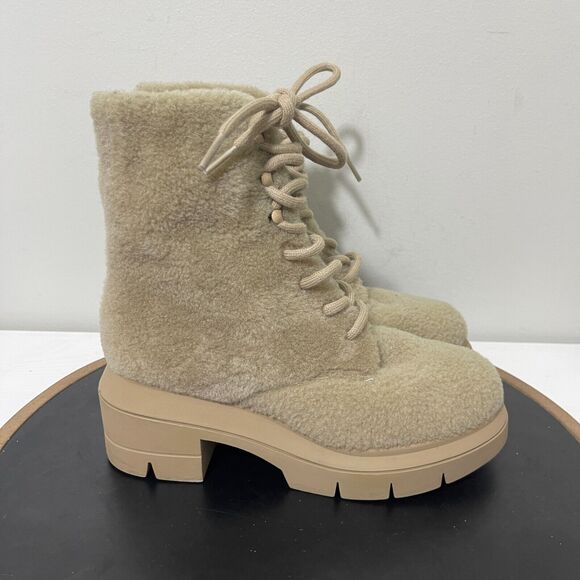 Stuart Weitzman Nisha Chill Shearling Lace‎ Up Ankle Booties Womens 4 C EU 34.5 - Picture 1 of 11